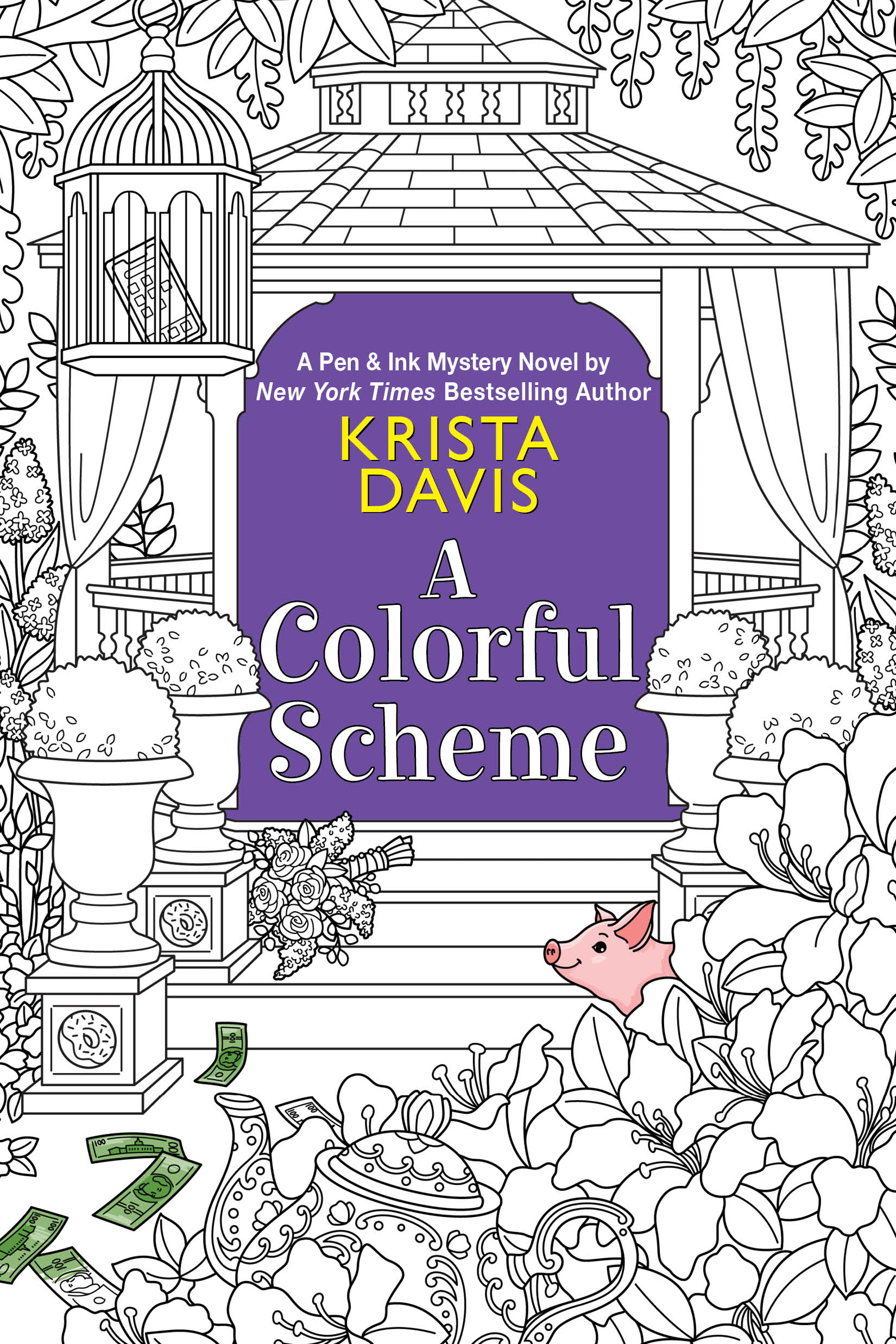 A Colorful Scheme, mystery novel with front and back covers you can color